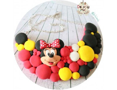 Colier "Minnie Mouse" in nuante de rosu galben si negru