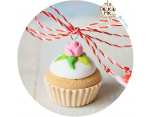 Martisor Pandantiv Cupcake alb cu trandafir roz