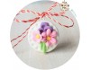 Martisor Medalion alb cu floricele roz cu mov