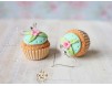 Cercei Cupcake turcoaz cu floricica roz