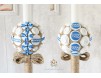 Lumanare de botez cu motive traditionale Romanesti albastre + insertii din sfoara iuta