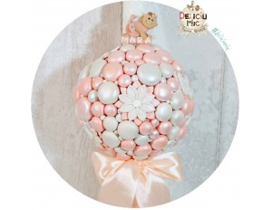 Lumanare de botez cu flori, fluturi si perle sidefate. peach & ivoire - cu fundita peach