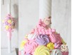 Lumanare de botez cu bezele si marshmallows din pasta polimerica roz, lila, galbena & alba