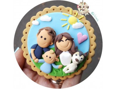 Magnet personalizat "Potret de Familie-Mama, Tata, Bebe si Catel"