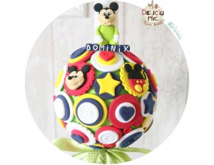 Lumanare de botez "Mickey Mouse" cu panglica verde cu buline albe