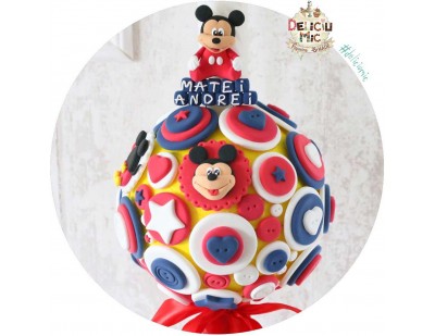 Lumanare de botez Scurta "Mickey Mouse" cu panglica rosie