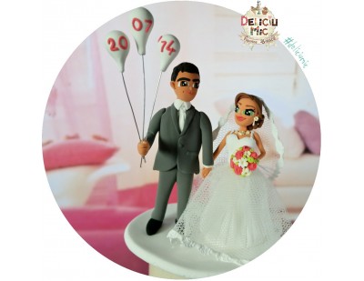 Figurine tort nunta cu baloane personalizate cu data nuntii