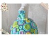 Lumanare de botez pentru baieti decorata cu nasturi colorati si magnet Strumf (achizitionat separat)