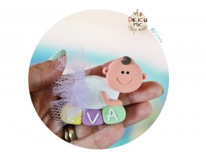 Marturie de botez magnet "Smiley Baby" fetita cu tutu lila