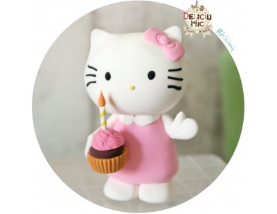 Figurina de tort Hello Kitty cu cupacke si lumanare