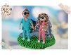 Figurine de tort pentru nunta - Miri doctori alaturi de motocicleta lor