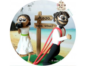 Figurine de tort pentru nunta - Mireasa pasionata de fotografie si Mirele pasionat de clubul Mojo si Vama Veche