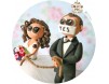 Figurine de tort pentru nunta - Mireasa il rapeste pe Mire care are pe gura banda adeziva pe care este scris "Yes"