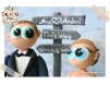 Figurine de tort pentru nunta - Miri alaturi de catelul lor si semn cu numele acestora