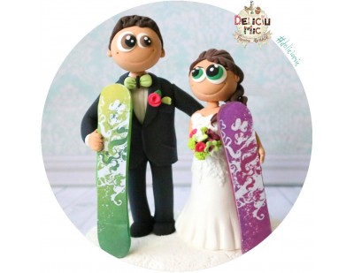 Figurine de tort pentru nunta - Miri pasionati de snowboard