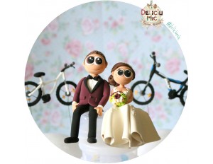 Figurine de tort pentru nunta - Miri pasionati de biciclete