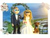 Figurine de tort pentru nunta - Mire si Mireasa alaturi de catelul lor