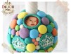 Lumanari botez cu buline multicolore + 4 rame personalizate cu pozele bebelusului