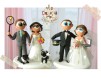 Figurine Tort Nunta Mirele joaca bedminton si Mireasa cu cei 2 catei Pug Mops si Rottweiler