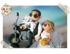 Figurine de tort Mire & Mireasa Motociclisti & Motocicleta, casti de motor & catel Westie