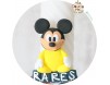 Marturie magnet Mickey Mouse in body galben - personalizat cu numele bebelusului