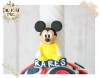 Marturie magnet Mickey Mouse in body galben - personalizat cu numele bebelusului