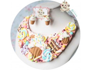 Set Colier Delicios - felii de tort, cupcake-uri si acadele multicolore si cercei cupcake